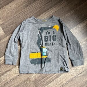 John Deere Grey Long-Sleeve Tee with Yellow Excavator Graphic